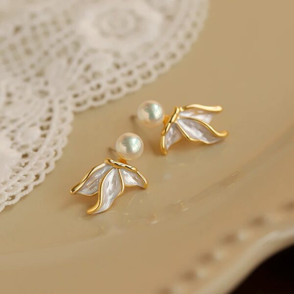 999 Silver Pearl Fish Tail Earrings - 图片 3