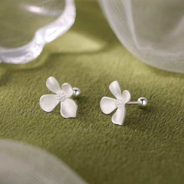 999 Pure Silver Flower Earrings - 图片 3
