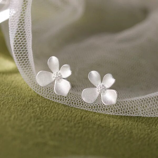 999 Pure Silver Flower Earrings - 图片 2